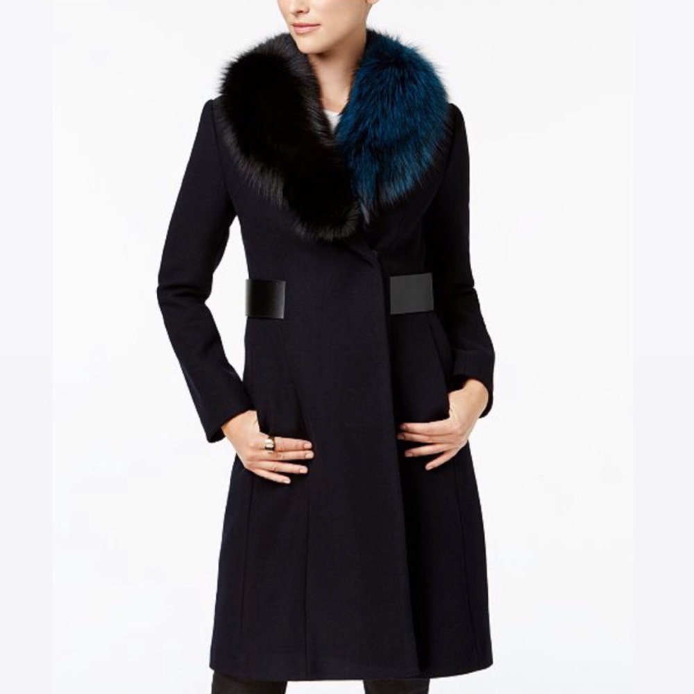 1 Madison Wool Coat With Real Fox Fur Trim